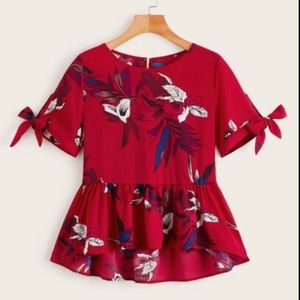 SHEIN Plus Floral Print Dip Hem Blouse